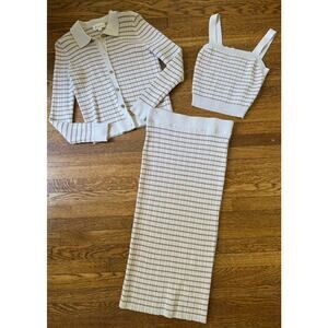 Marled Cream and Coffee Skirt Set with Sweater